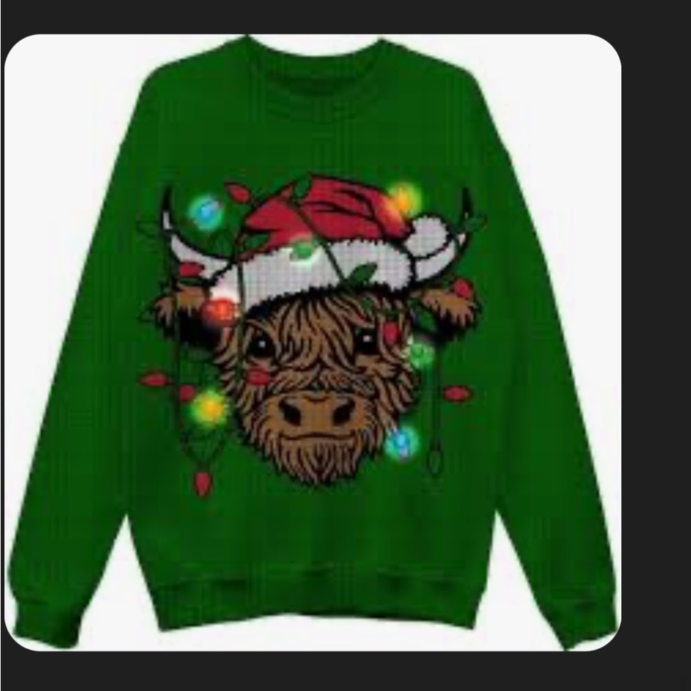NEW Freeze Festive Green Sweater with Bull and Lights